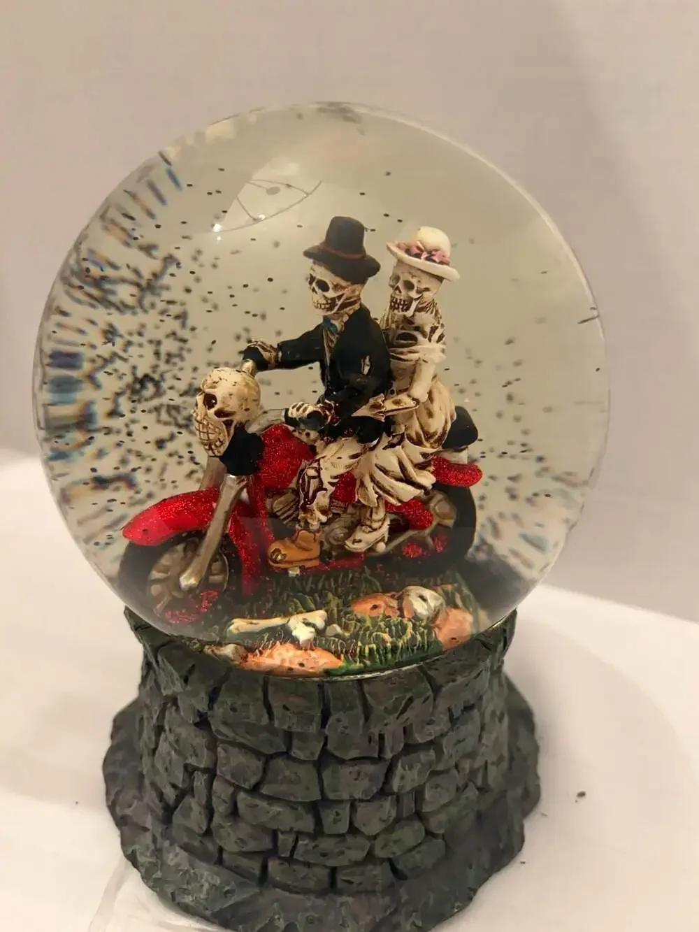 Bella Lux Til Death Do Us Part Halloween Skeleton Bride and Groom snow globe